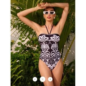 NWT Commense Floral Print Halter One-Piece Swimsuit Sz M
